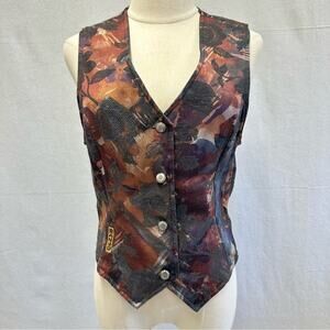 Banjo Dallas western button up floral abstract print vest size medium stagecoach